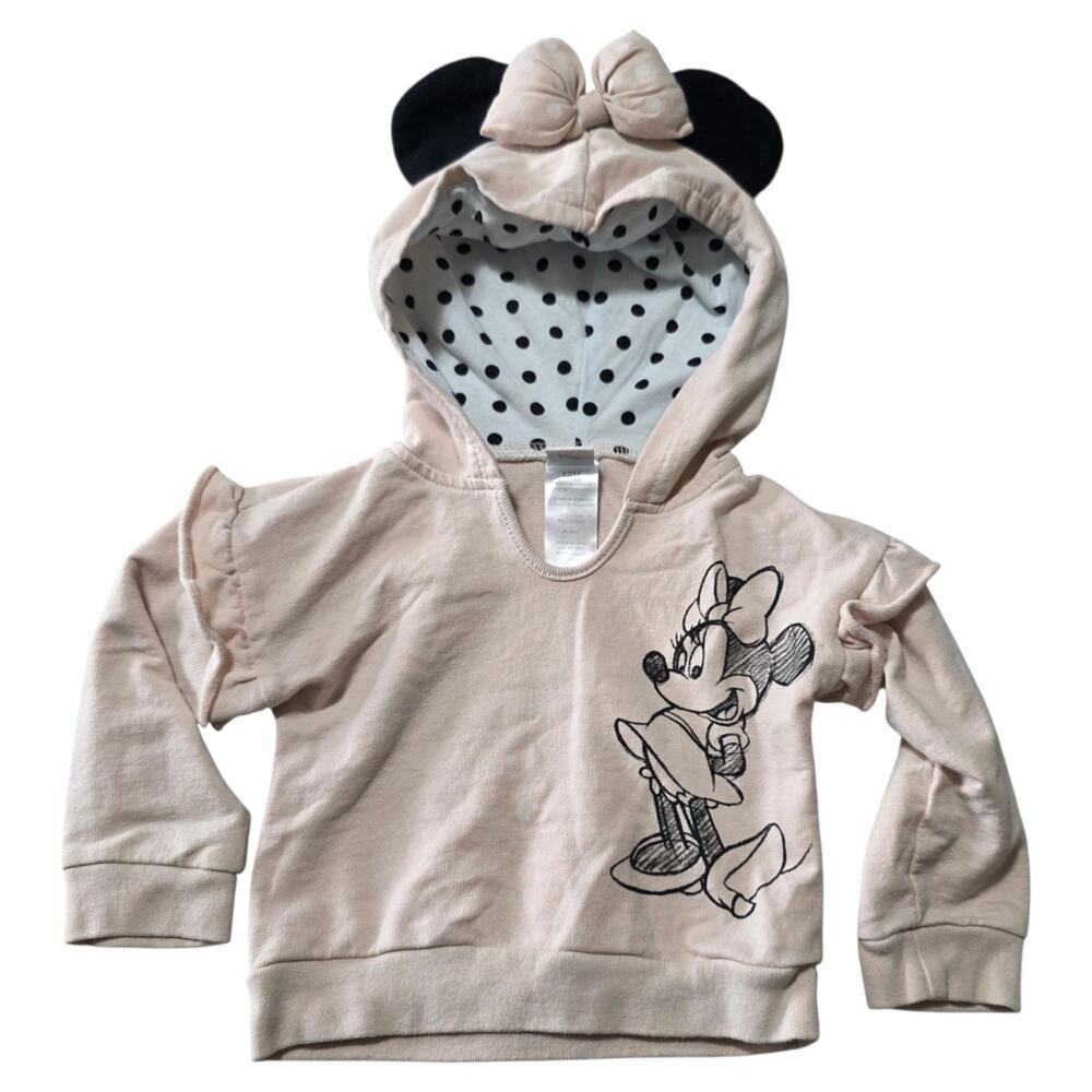 Disney Junior Minnie Mouse Pink Hoodie Ears Polka Dot Bow Ruffle 12M Sweatshirt